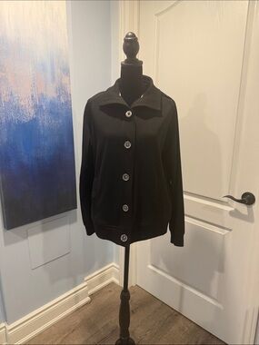 Alia Black Button-Front Bomber Jacket